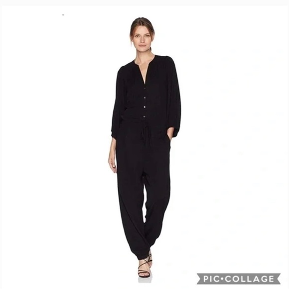 Anthropologie Pants - NWT Anthropologie Velvet by Graham & Spencer Black Jumpsuit with Buttons & Tie